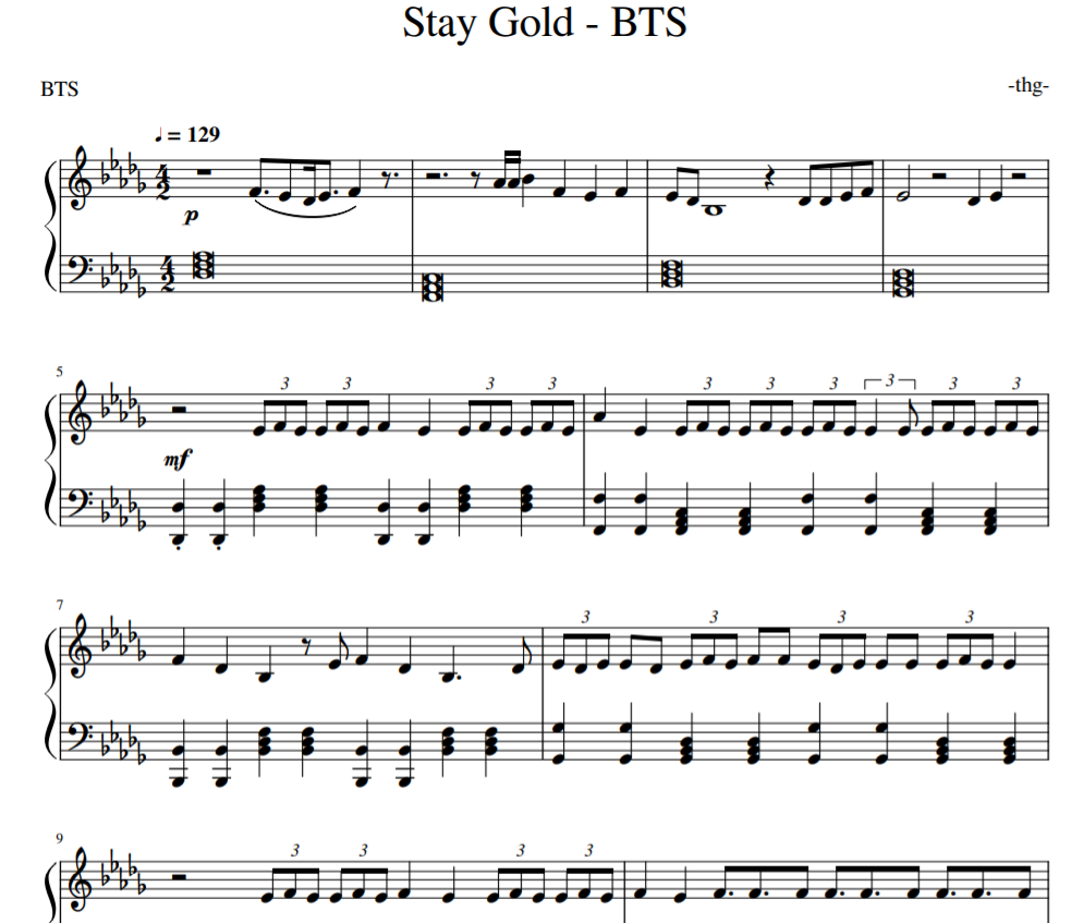 BTS - Stay Gold sheet for piano